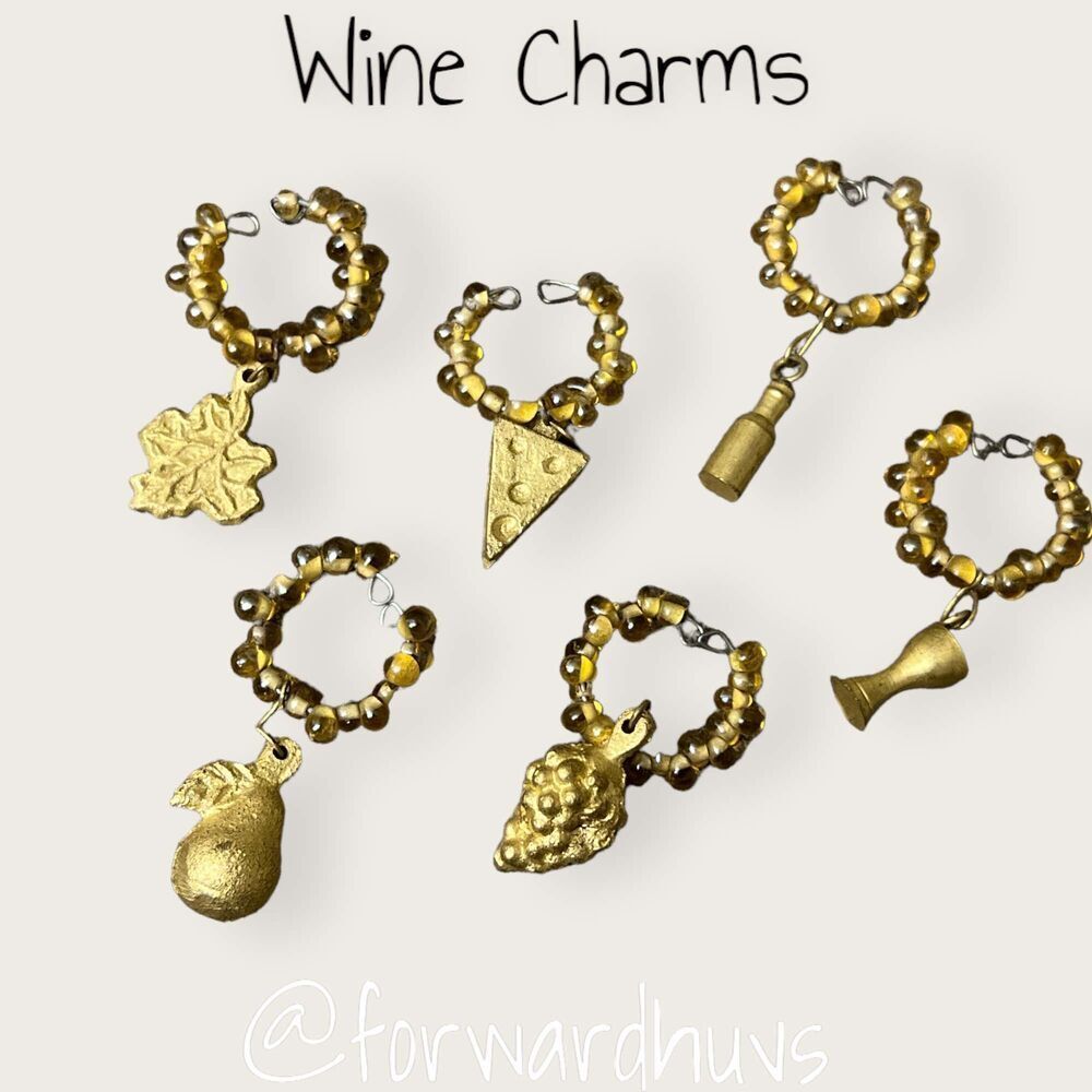 Cheese & Wine Glass Charm Set of 6